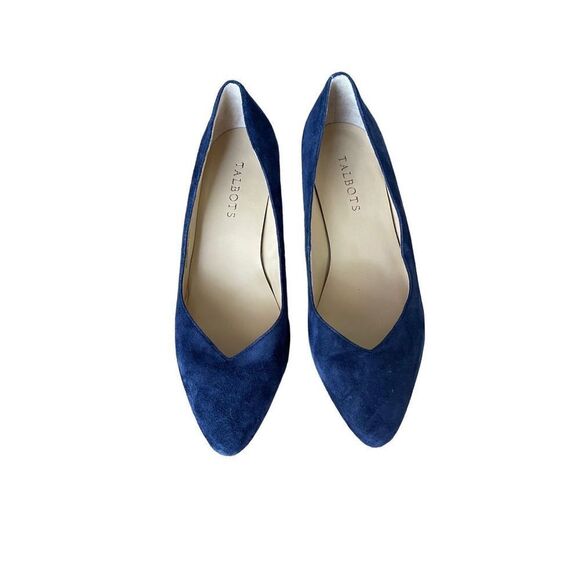 Talbots Womens Indigo Blue Suede Slip On Laney Wedge Heels Pump Shoes Size 7.5M - Picture 6 of 11